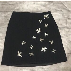 Other Stories Beaded Birds Black A-Line Mini Skirt Sz 6  S Cocktail Party 28x19”